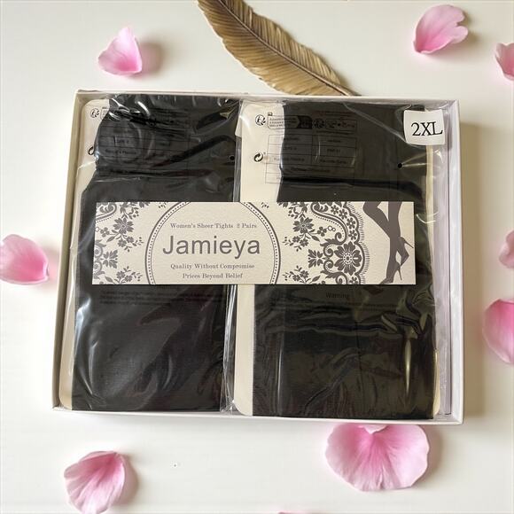 Jamieya Women's Sheer Black Tights 2 Pair Plus Size 2XL Control Top New in Box - Picture 3 of 3